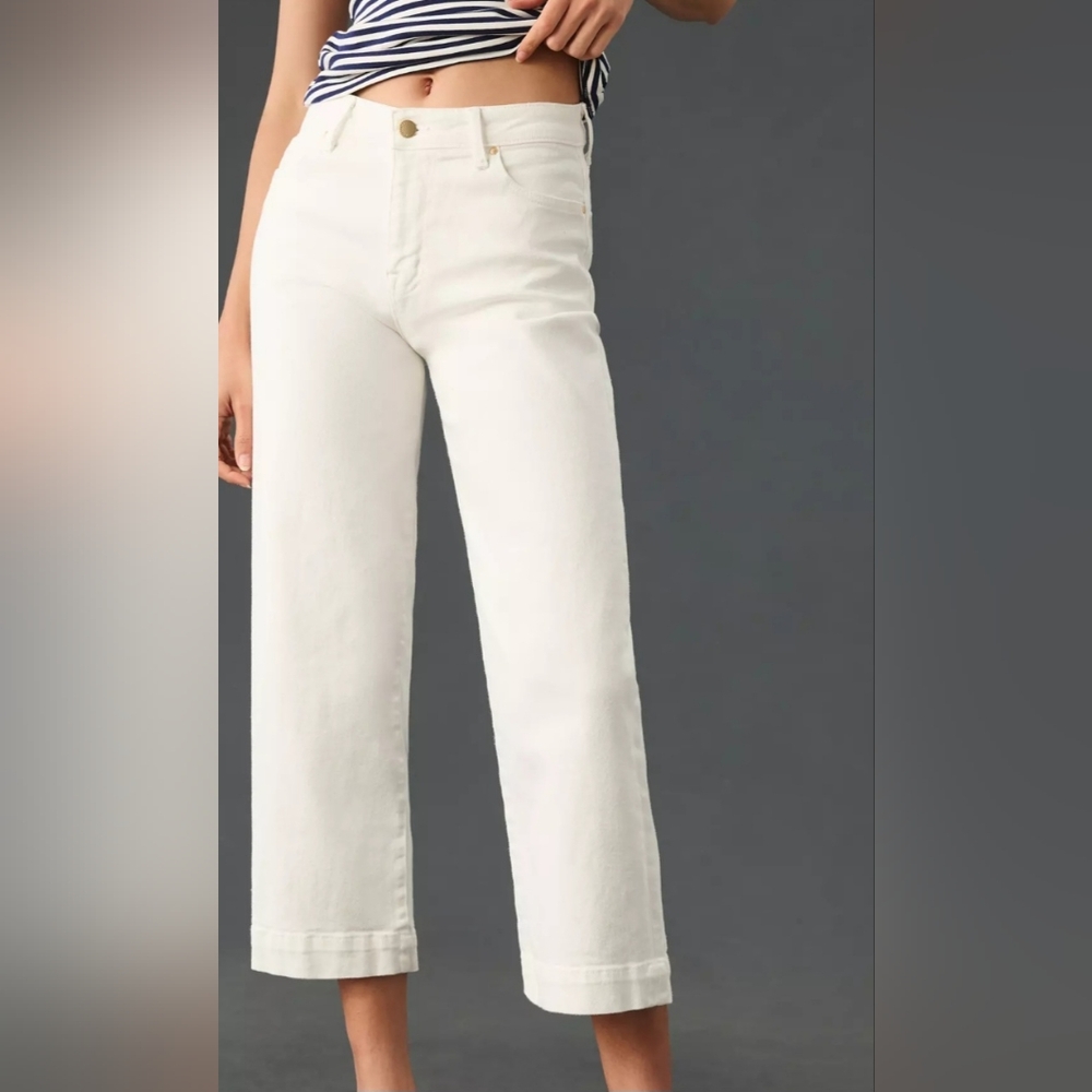 Fidelity Denim Kendall Jeans Regal White Mid-Rise Wide Leg Cropped Sz 26 NWT